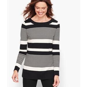 Talbots Holly Stripe Tunic XL Navy White Long Sleeve Cotton Nautical